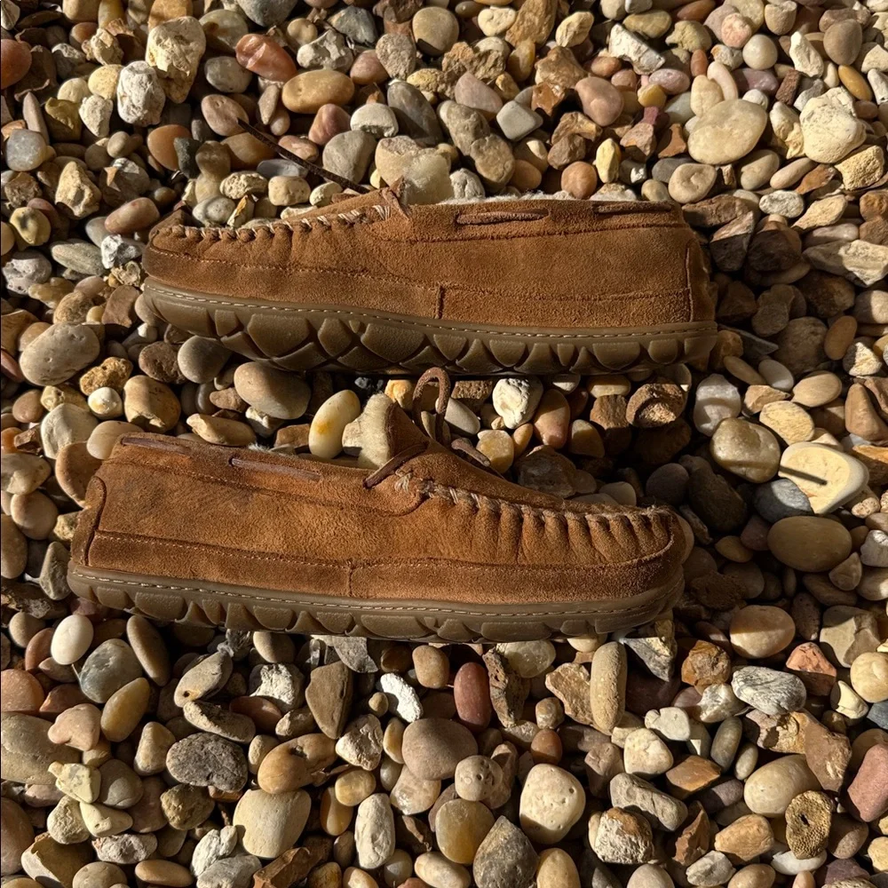 Suede Moccasin Slippers LL Bean Cozy Brown Men’s Size 9